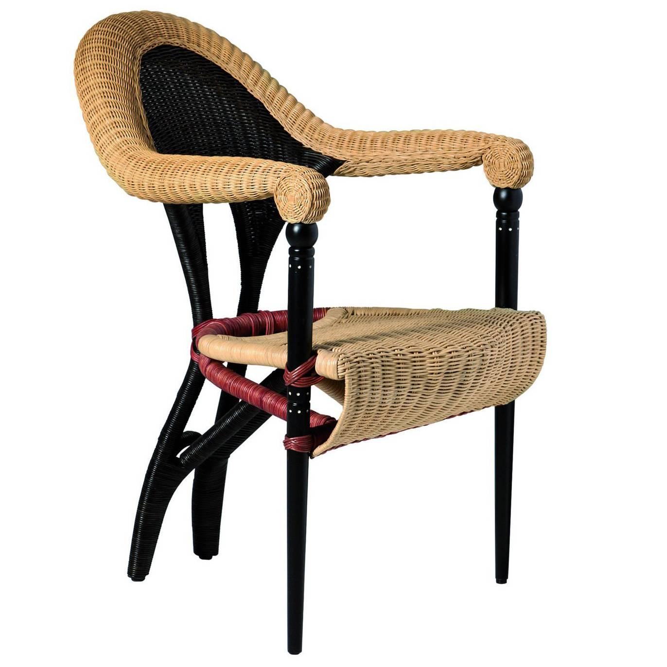 "Liba" Rattan Covered Natural Cane Armchair Designed by Borek Sipek for Driade For Sale