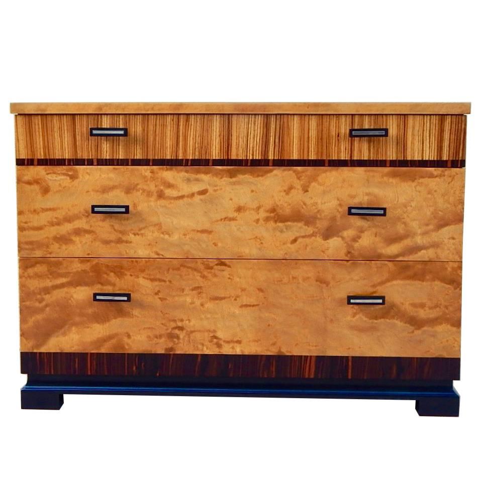 Swedish Art Deco Chest of Drawers in Flame Birch and Rosewood, 1930 For Sale