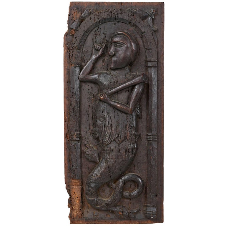 Medieval Aquatic Wildman or Merman Pagan Wood Carving For Sale at 1stdibs