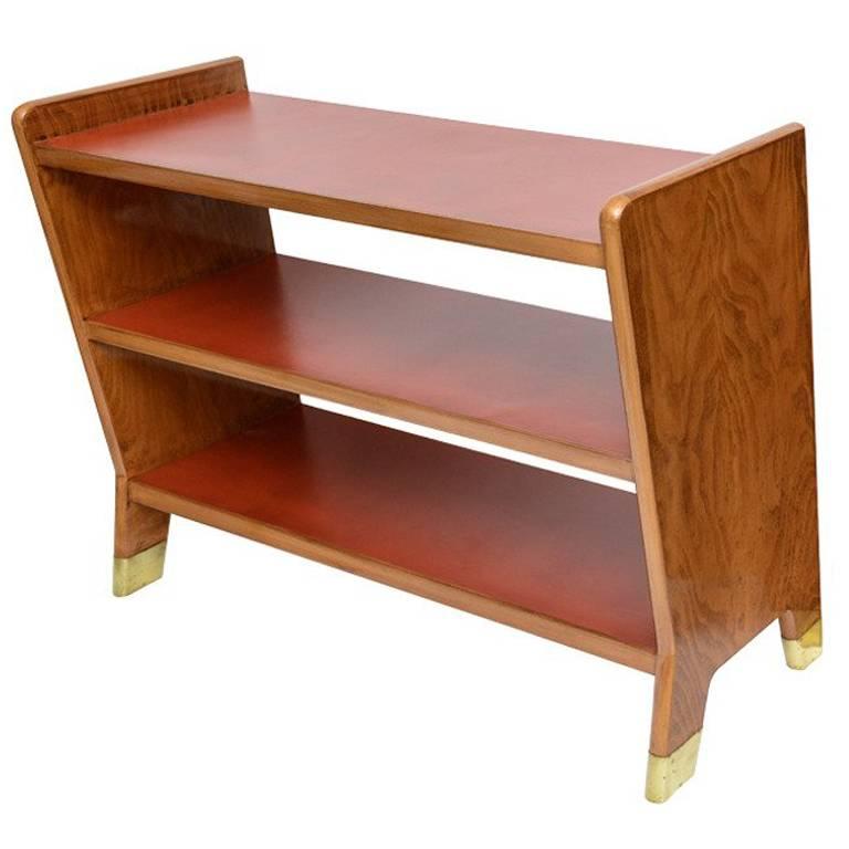Fine Gio Ponti Fruitwood and Leather Dwarf Bookcase For Sale