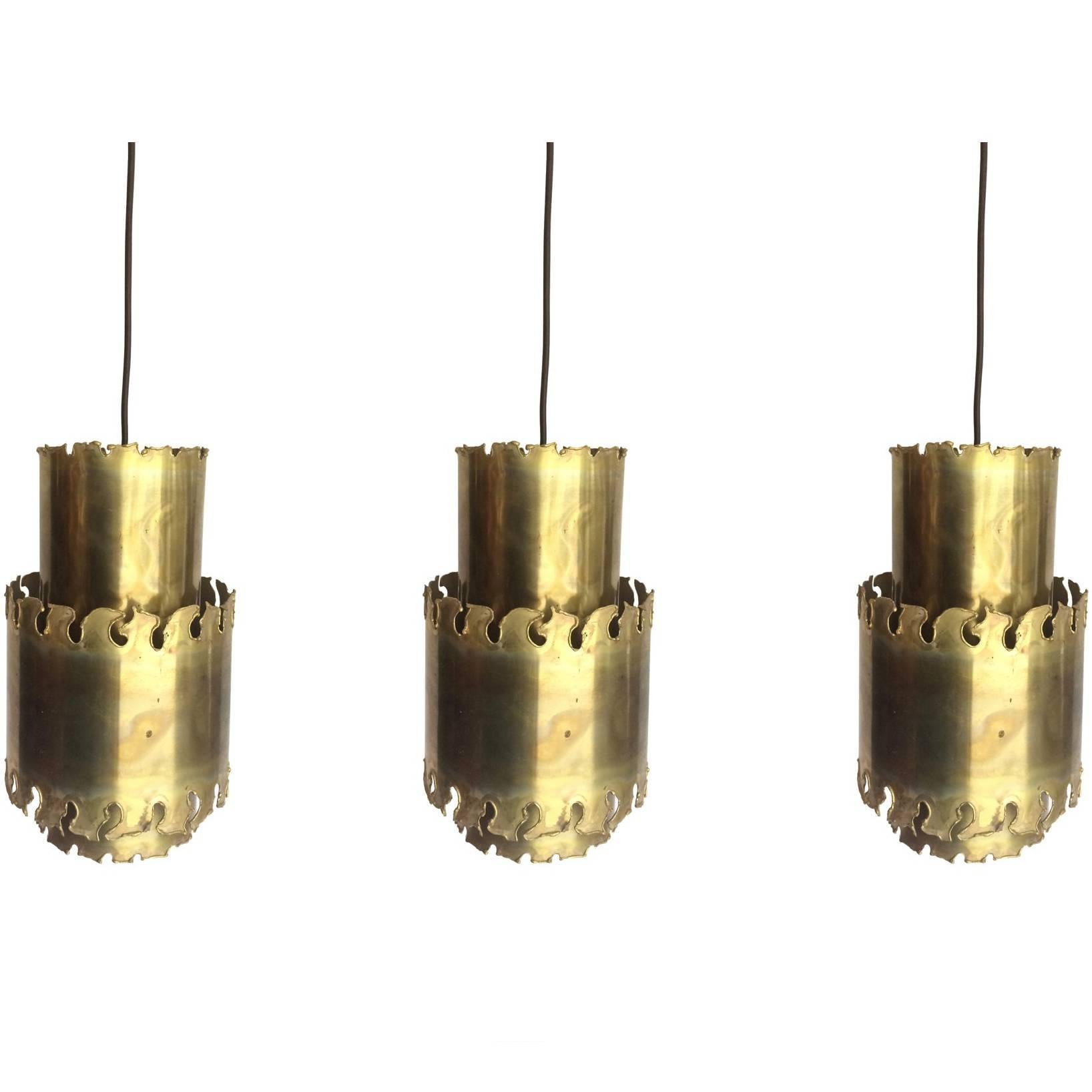 Set of Three Holm Sorensen Brass Pendant Lights For Sale