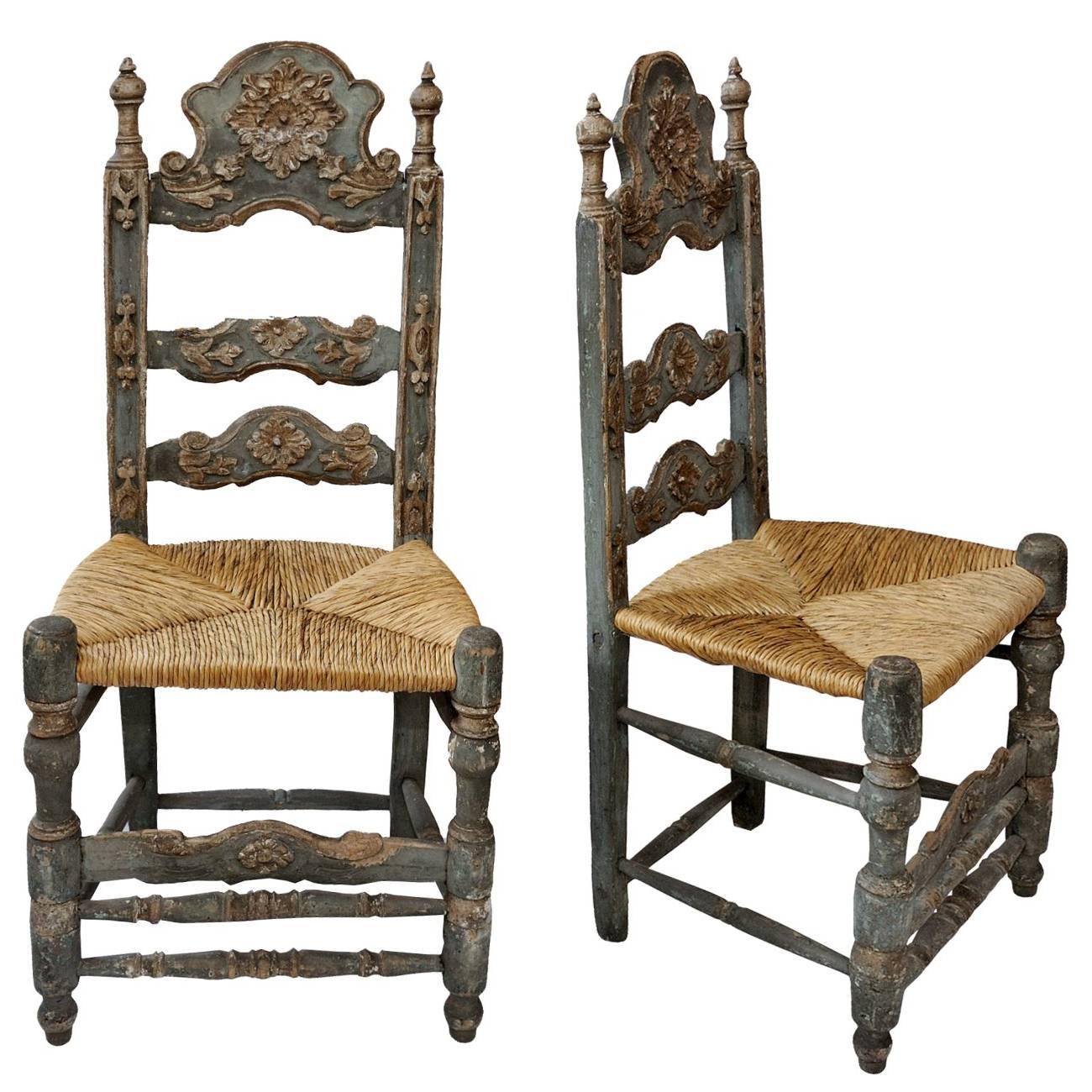 Pair of Mid-18th Century Painted Spanish Baroque Side Chairs, circa 1760 For Sale