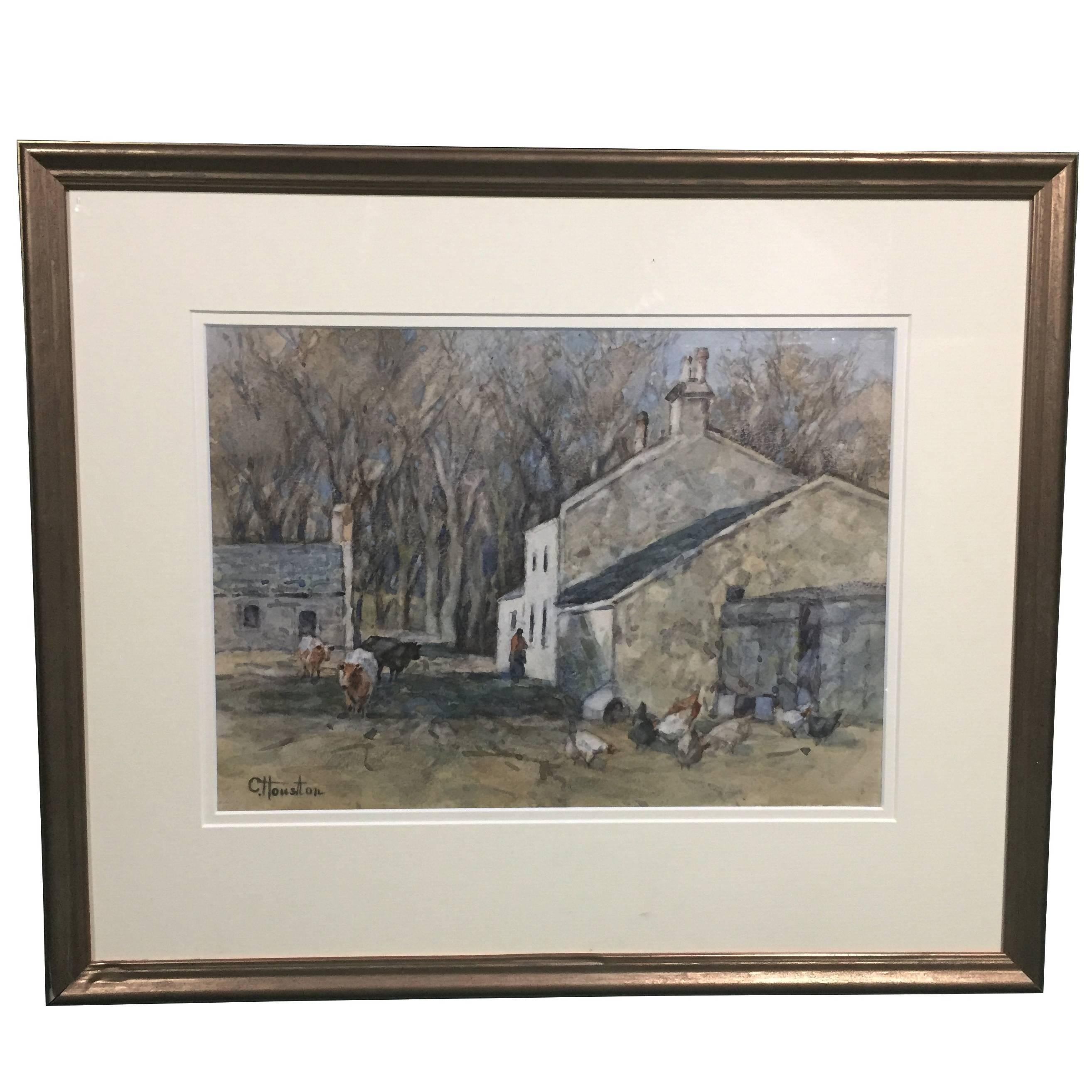 Charming Scottish Country Farm House Scene by Charles Houston, 1881-1936 For Sale
