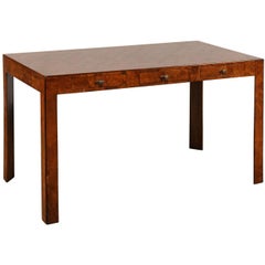 Mid-Century Italian Burled Olivewood Desk with Parquetry Top, Geometric Inlay