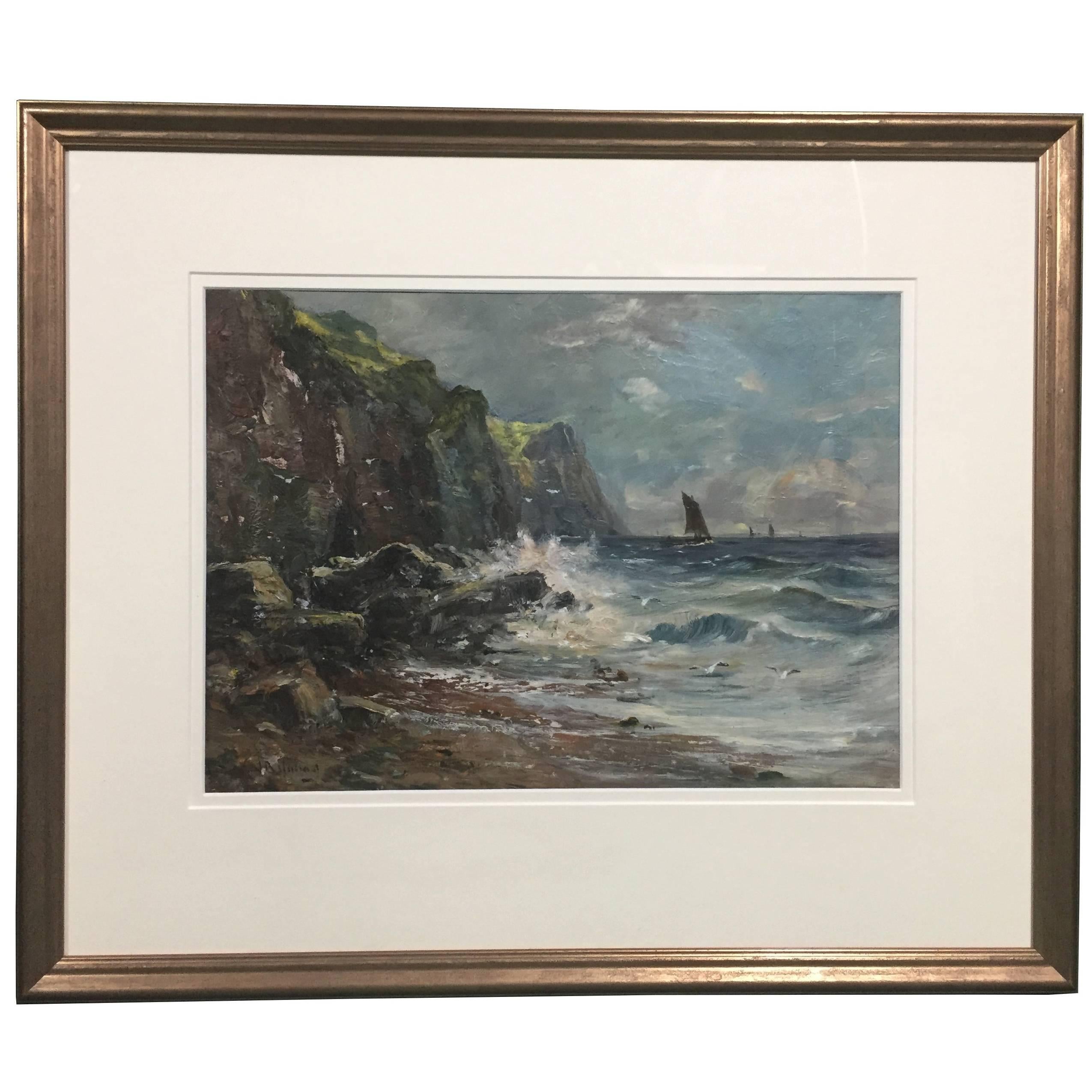 Antique Art, Oil on Card Scottish Coastal Scene Signed J, B Young