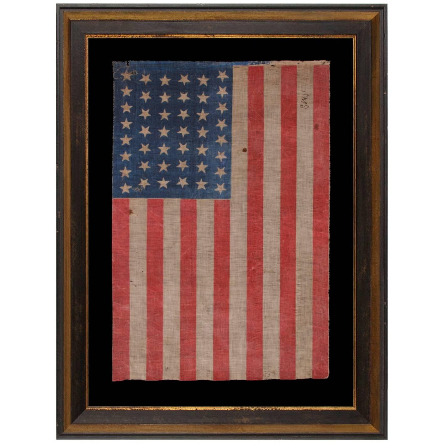 44 Stars in Dancing Rows in an Hourglass Formation, on an Antique American Flag