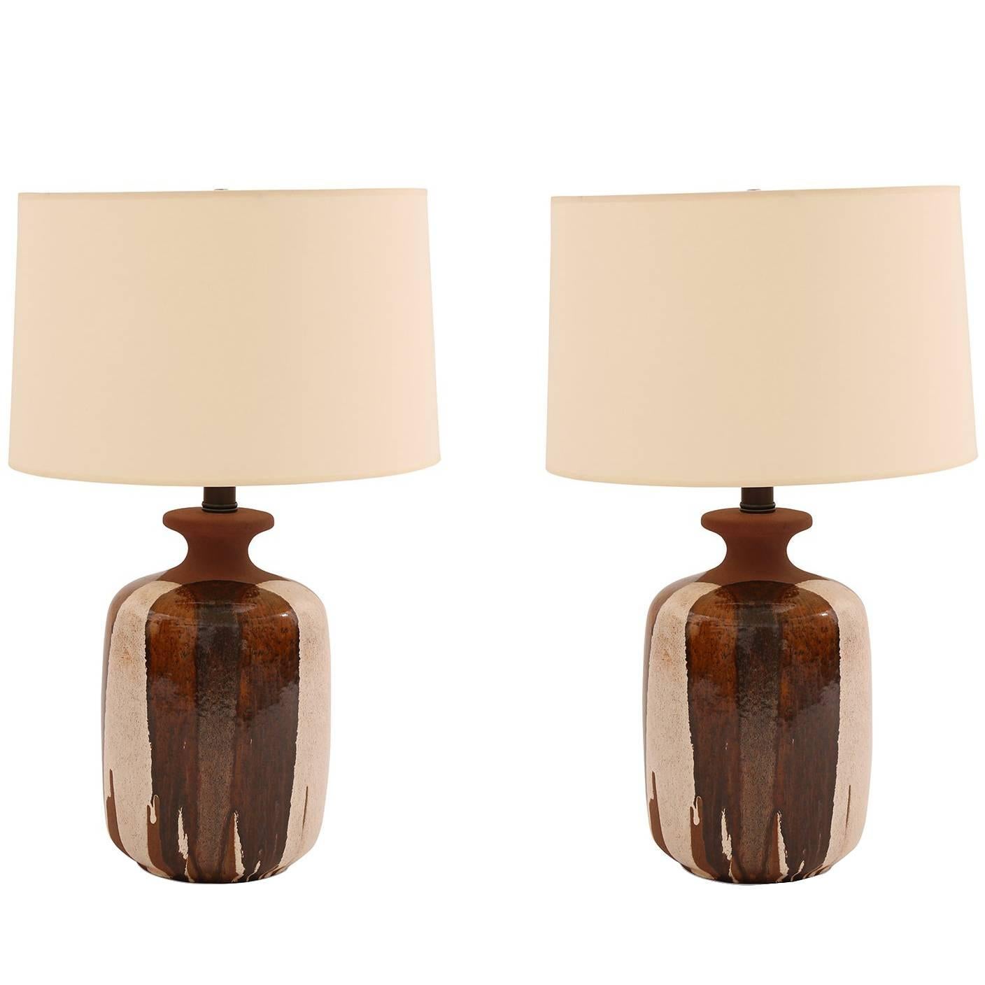 Pair of David Cressey Glazed Ceramic Lamps