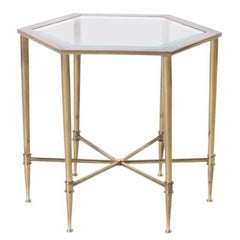 Small Brass Mastercraft Side Table with Glass Top, circa 1970