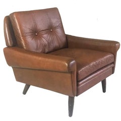 1960-1970s Danish Mid-Century Brown Leather Armchair by Skippers Mobler