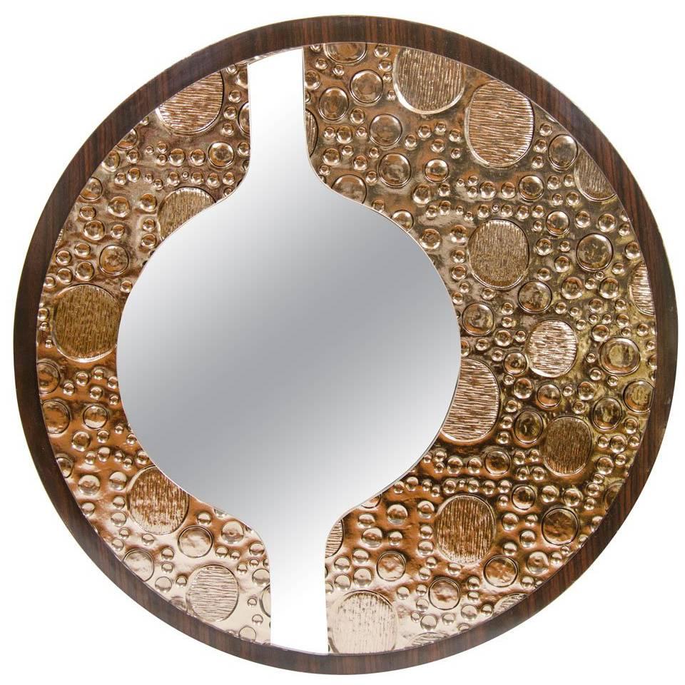 Rosewood Veneer Mirror with Reverse Sculptural Design