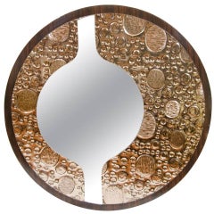 Miroir en placage de bois de rose avec motif sculptural inversé