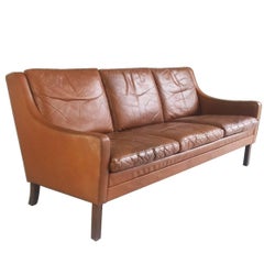 1960s-1970s Danish Mid-Century Leather Sofa in the Style of Børge Mogensen