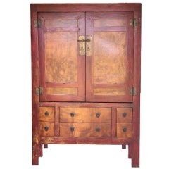Vintage Large Burlwood Armoire, Red and Gold Burl Wood Cabinet 