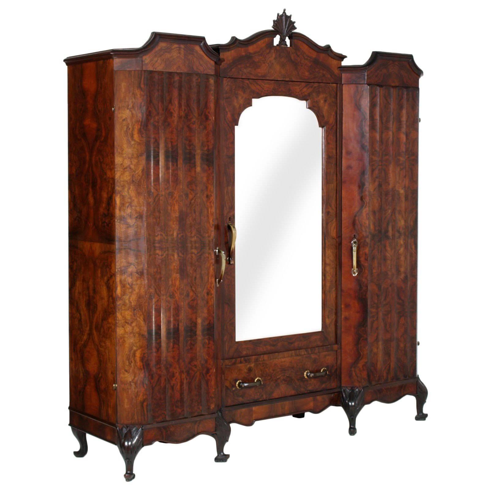 Eclectic Baroque Chippendale Wardrobe in Burl and Ebonized Carved Walnut