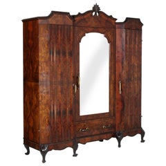 Eclectic Baroque Chippendale Wardrobe in Burl and Ebonized Carved Walnut