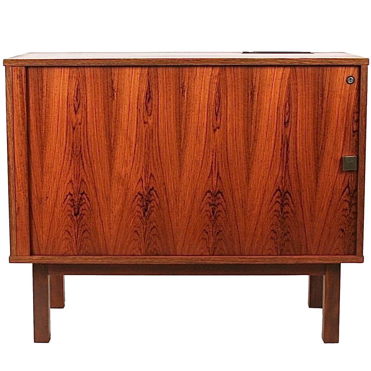 Vintage Danish Rosewood Cabinet with Tambour Door For Sale