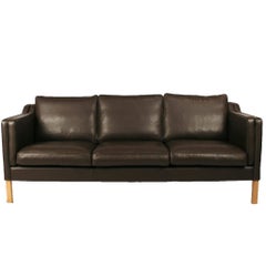 Vintage Danish Chocolate Brown Leather Three-Seat Sofa