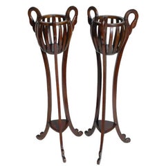 Early 20th Century Art Nouveau Pedestals, style Jacques Gruber, Carved Mahogany