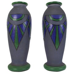 Pair of Art Deco Sun Ray Vases