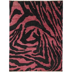 Contemporary Red-Pink and Black Zebra Print Rug, Moroccan Style Rug 8