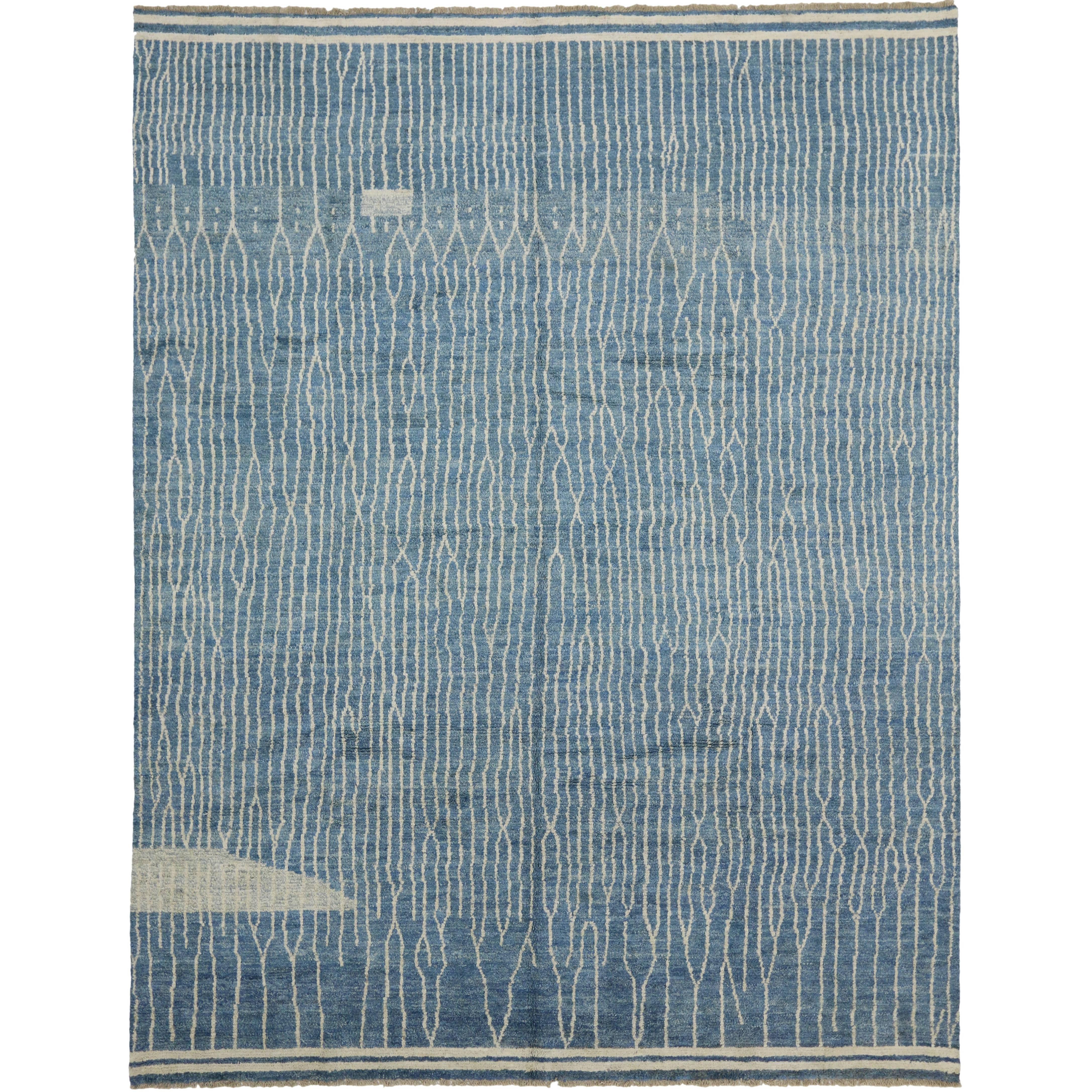 Light Blue and Greige Contemporary Moroccan Style Rug with Abstract Design