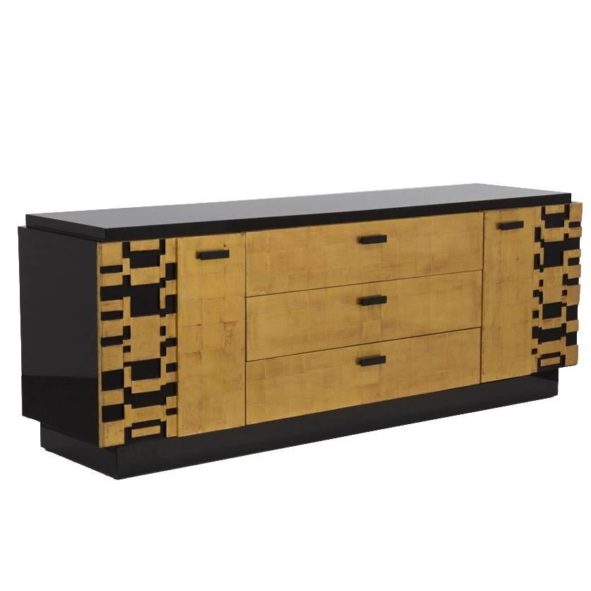 Black Lacquer and Gold Leafed Cabinet by Lane, 1950s For Sale