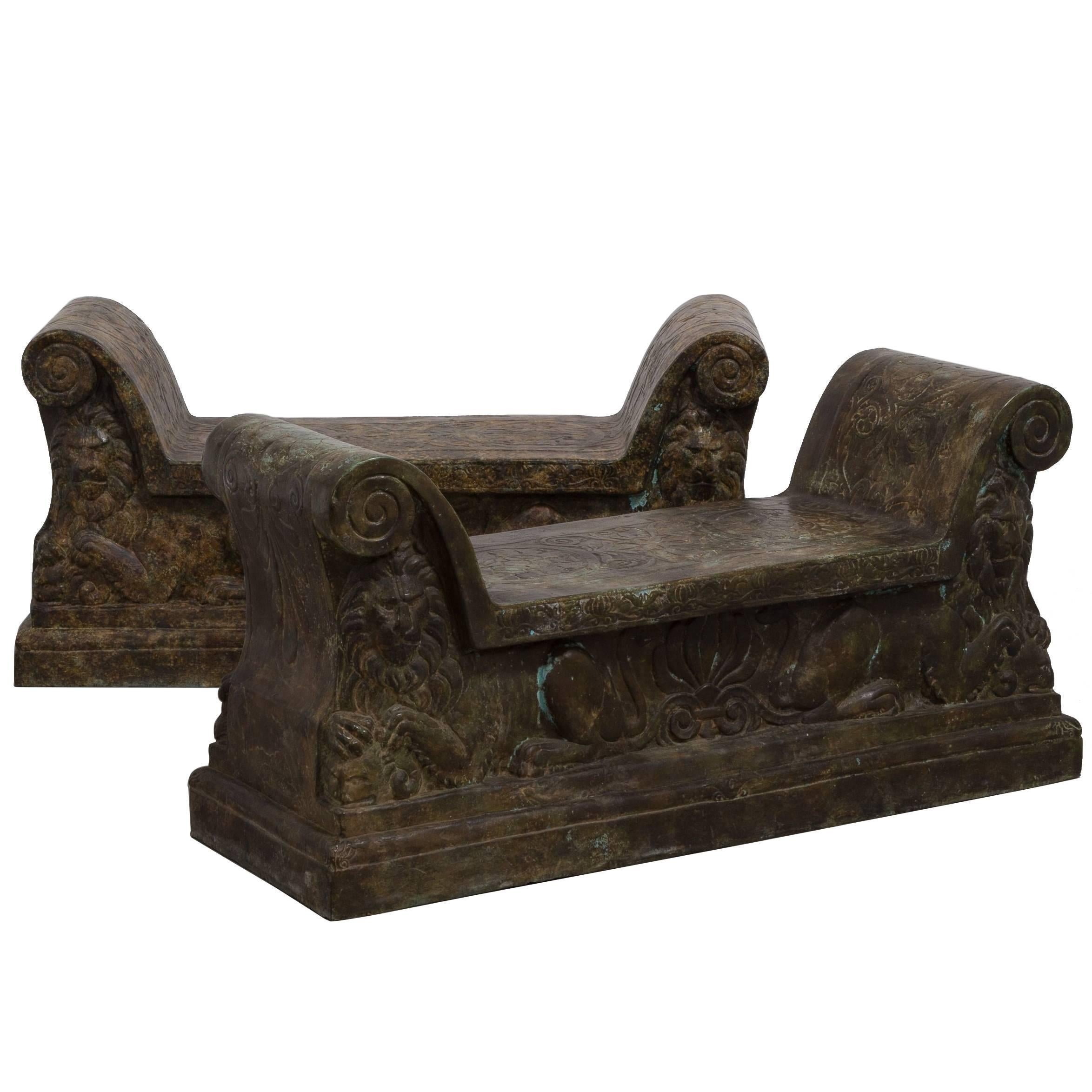 Fabulous Pair of Cast Bronze Benches Cast by Talisman For Sale