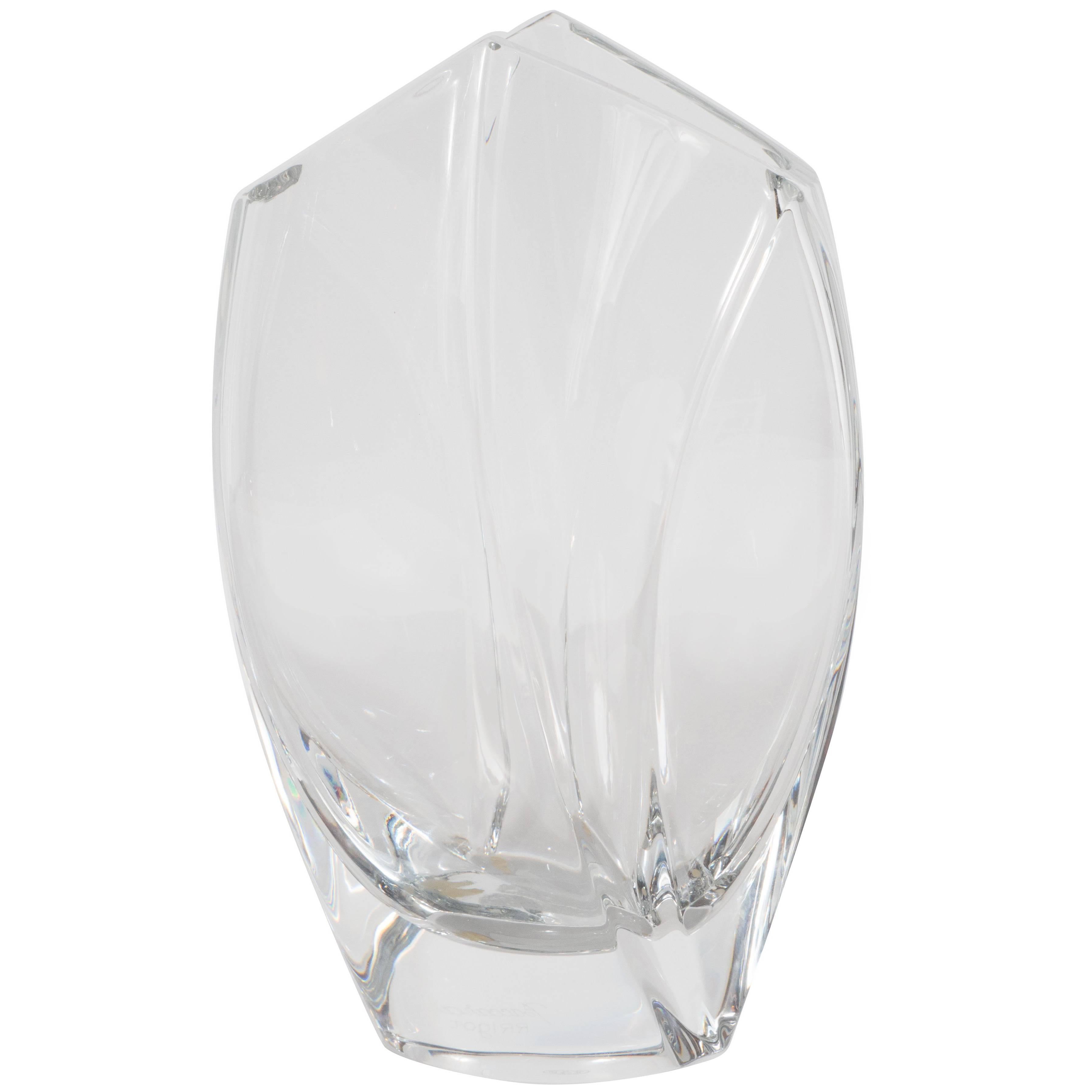Mid-Century Modern Hexagonal Translucent Glass Vase by Baccarat of France