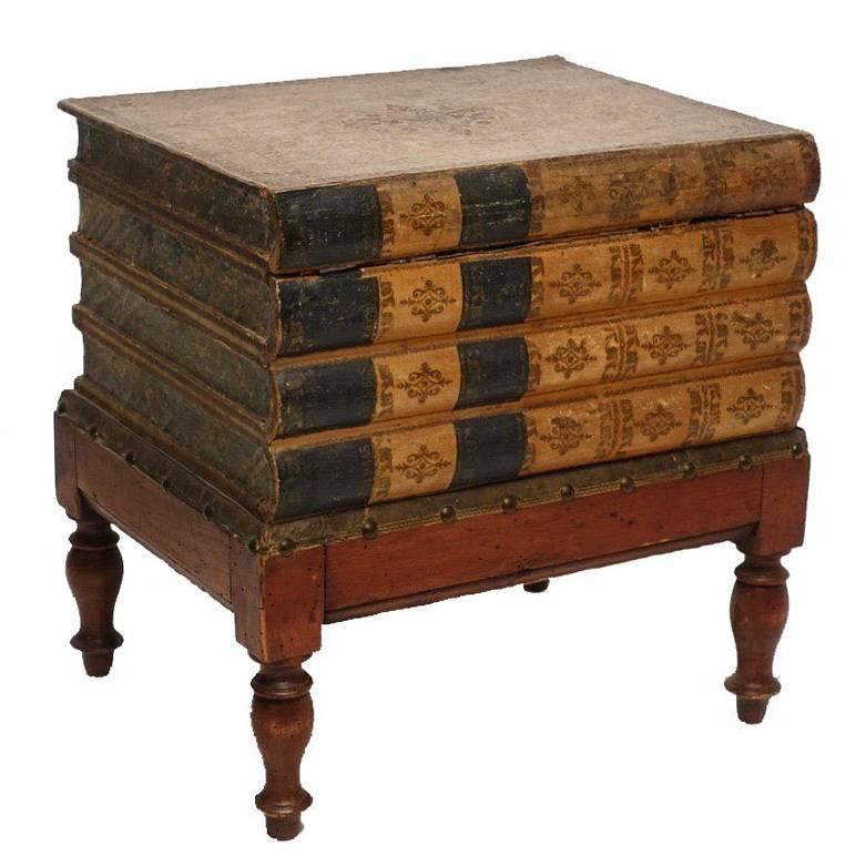 Leather Book Box Side Table or Stand, England, 19th Century