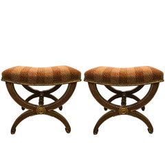 Pair of English Fruitwood and Gilt Curule Benches