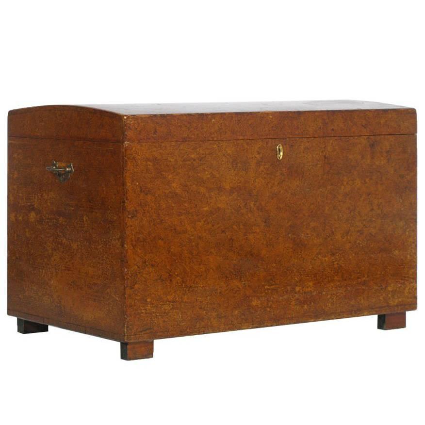 Italy 1850s Antique Traveling Trunk Chest in Solid Wood Polished to Wax For Sale