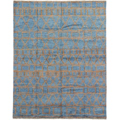 New Contemporary Orange and Blue Moroccan Style Rug with Modern Design