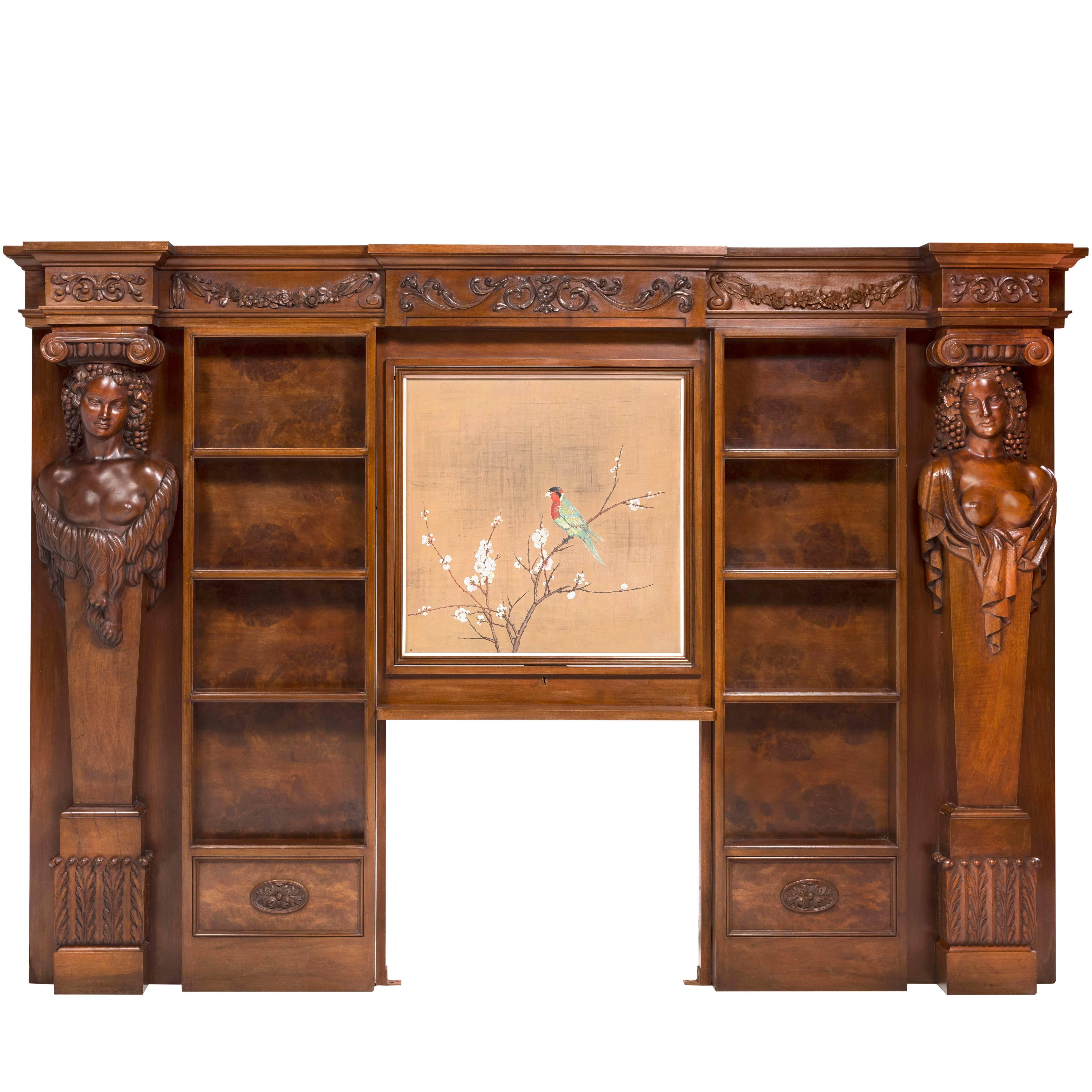 Woodwork, Headboard or Fireplace Forming Library, Surrounded by Caryatids