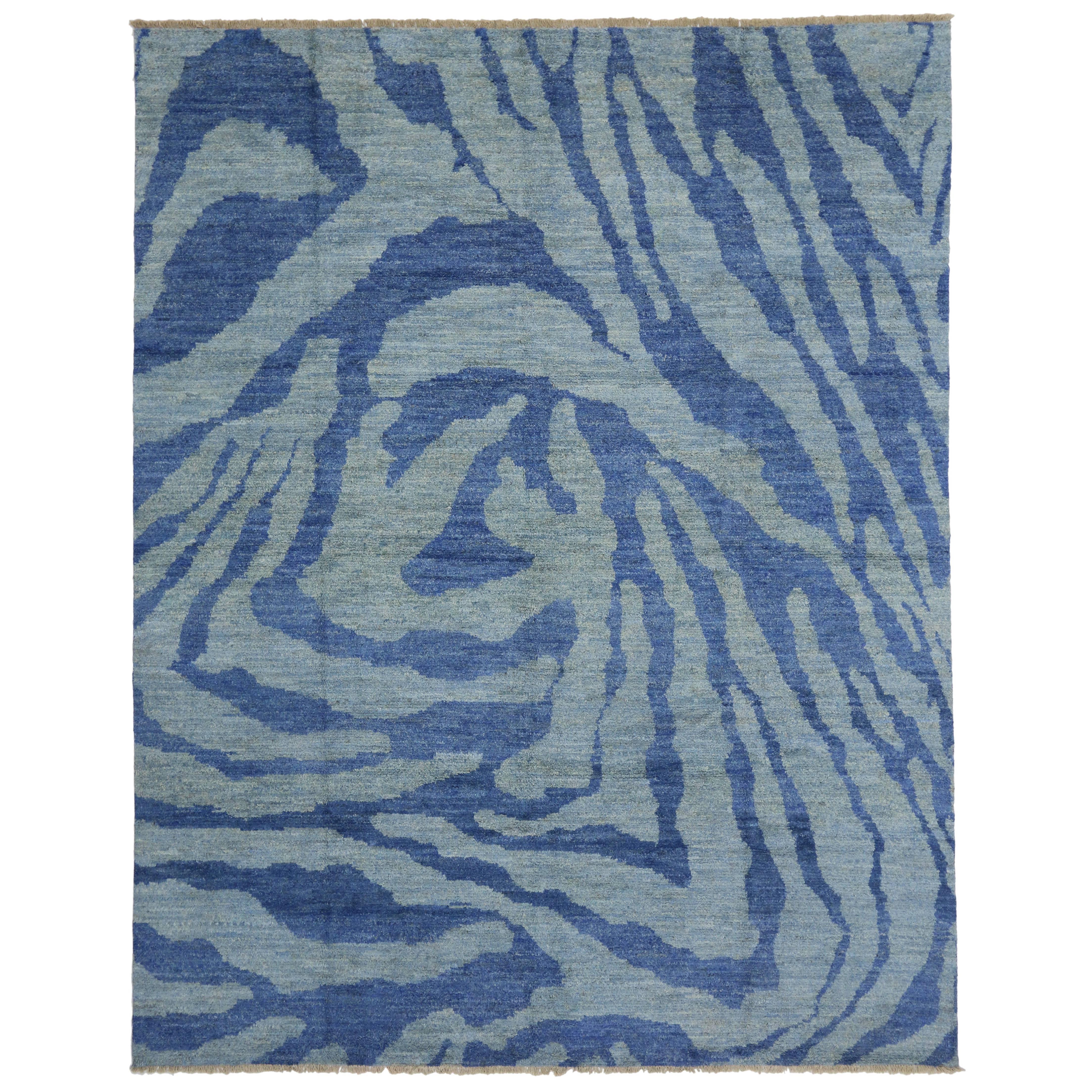 New Contemporary Moroccan Rug with Abstract Expressionism Style, Coastal Colors