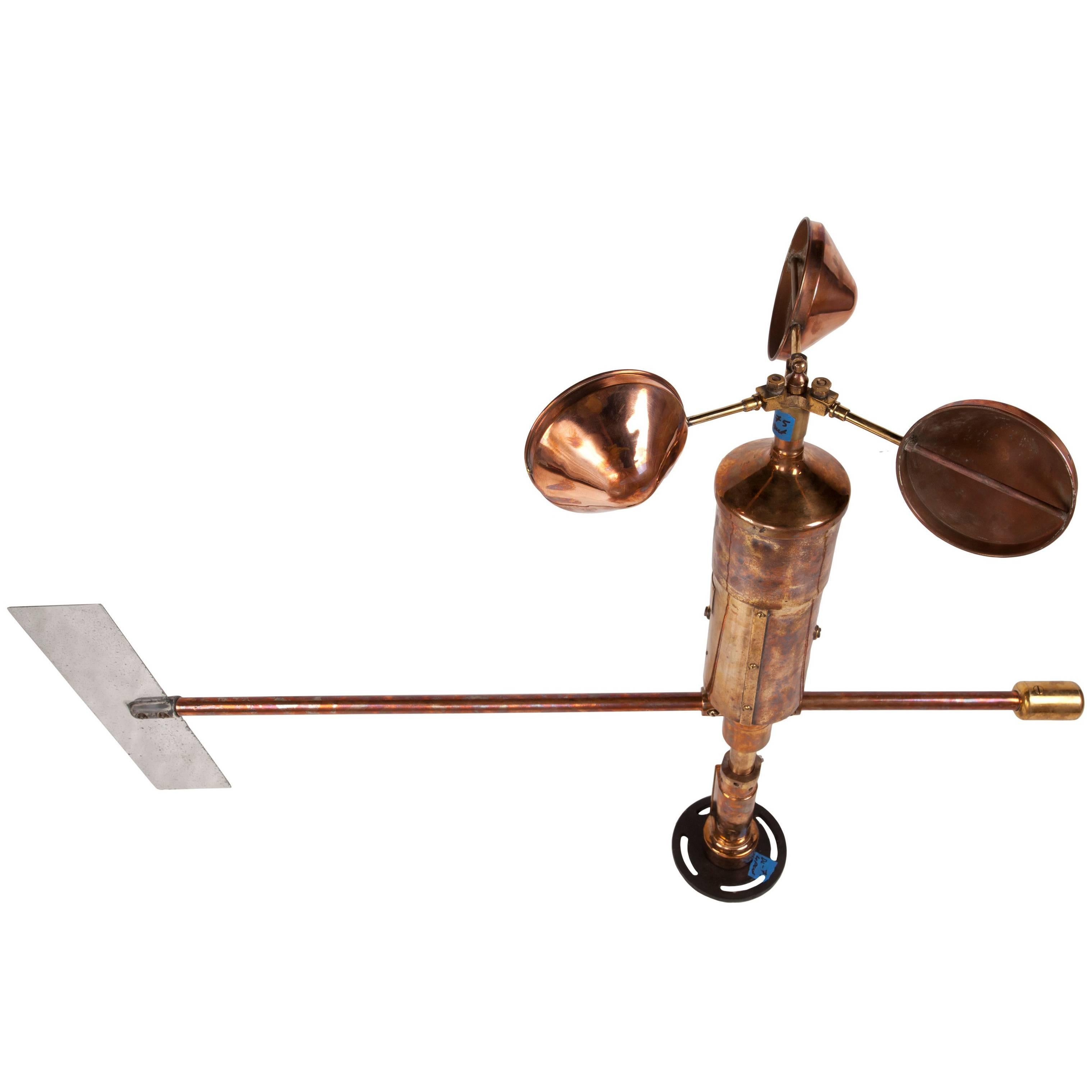Rare Copper and Brass Ship's Anemometer Signed by Munro from London, 1970s