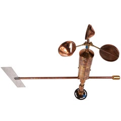 Vintage Rare Copper and Brass Ship's Anemometer Signed by Munro from London, 1970s