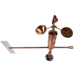 Used Rare Copper and Brass Ship's Anemometer Signed by Munro from London, 1970s