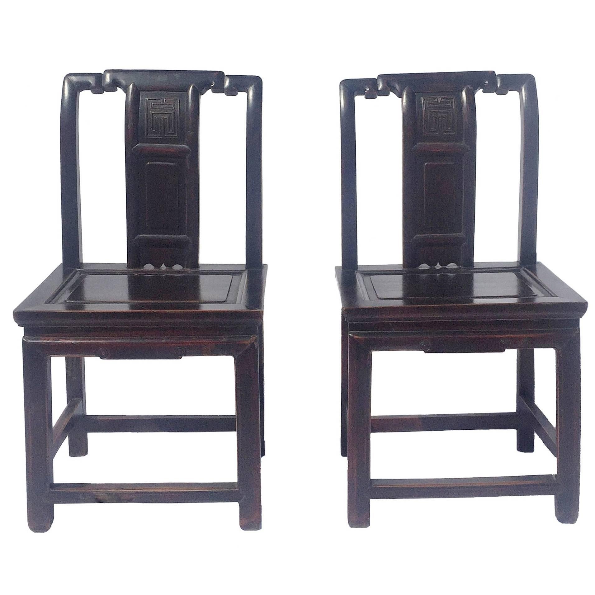 Pair of Chinese Antique Chairs with Longevity Motif
