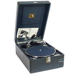 Antique Gramophone Portable Hmv Mod 102 Rare en Bleu