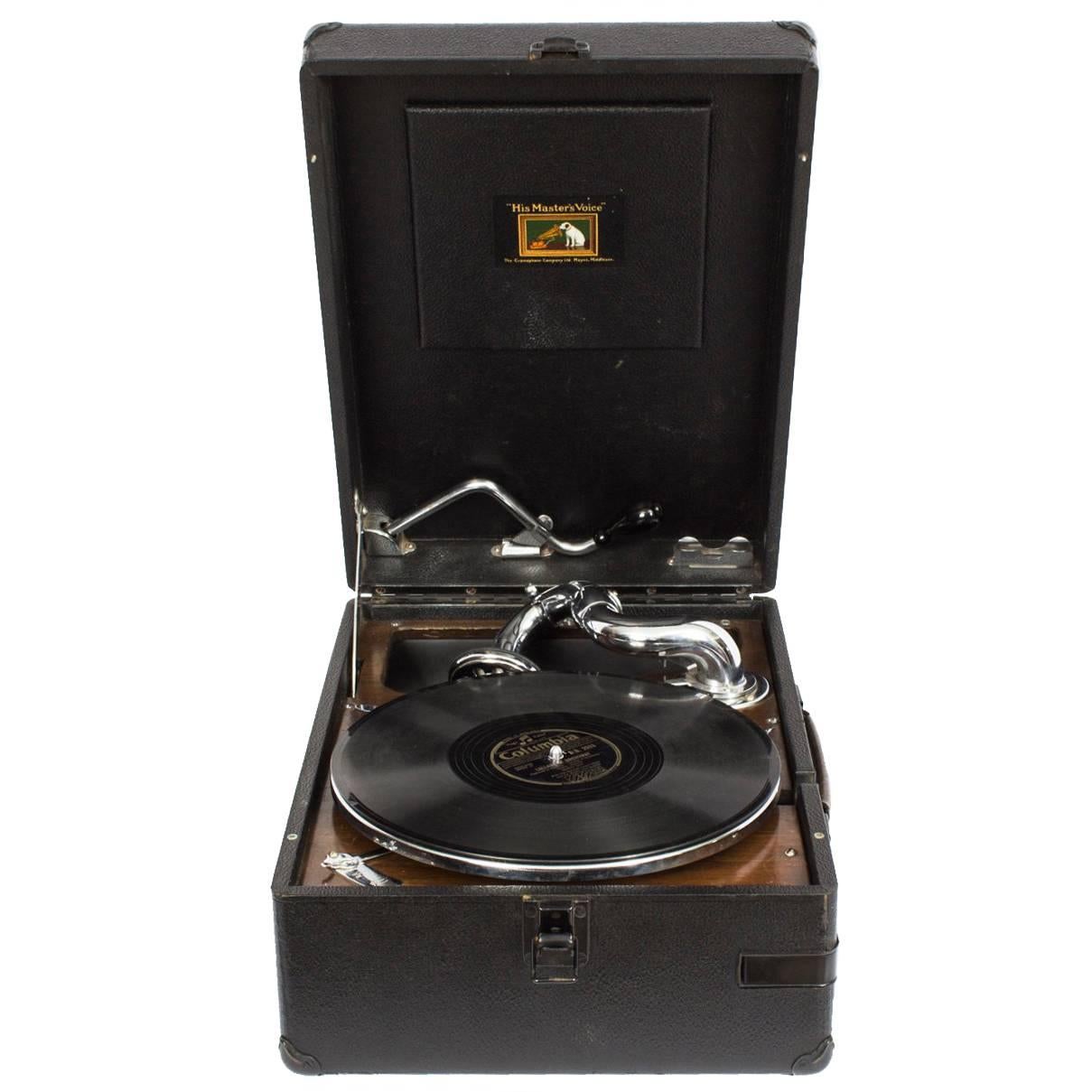 Antique Portable HMV Gramophone Mod 102 Black, circa 1935