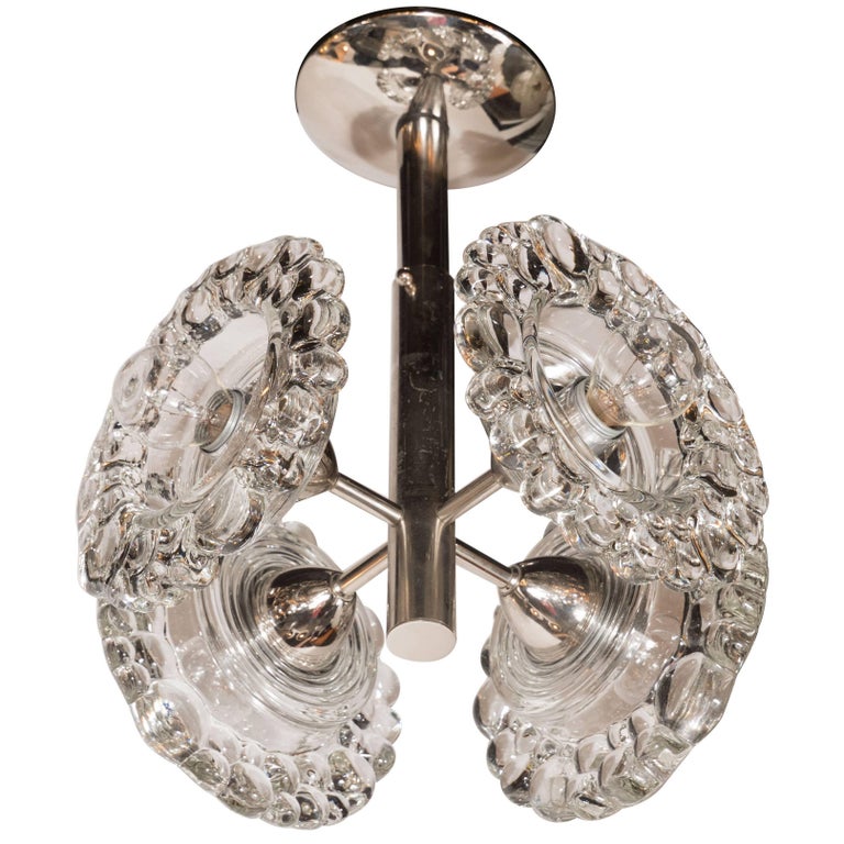 MidCentury Modern Chrome Chandelier with Abstracted Floral Shades, J.T