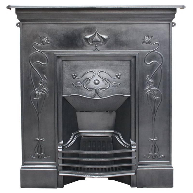 Antique Early 20th Century Art Nouveau Cast Iron Combination Fireplace