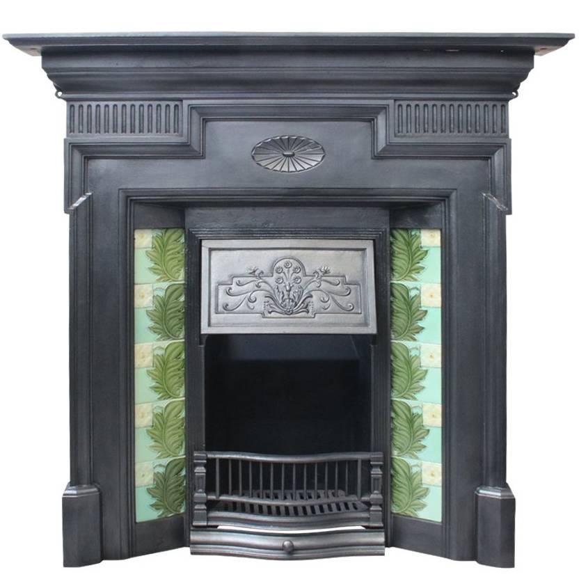 Large Antique Victorian Cast Iron and Tiled Combination Fireplace