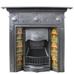 Antique Edwardian Art Nouveau Cast Iron All in One Fireplace 5