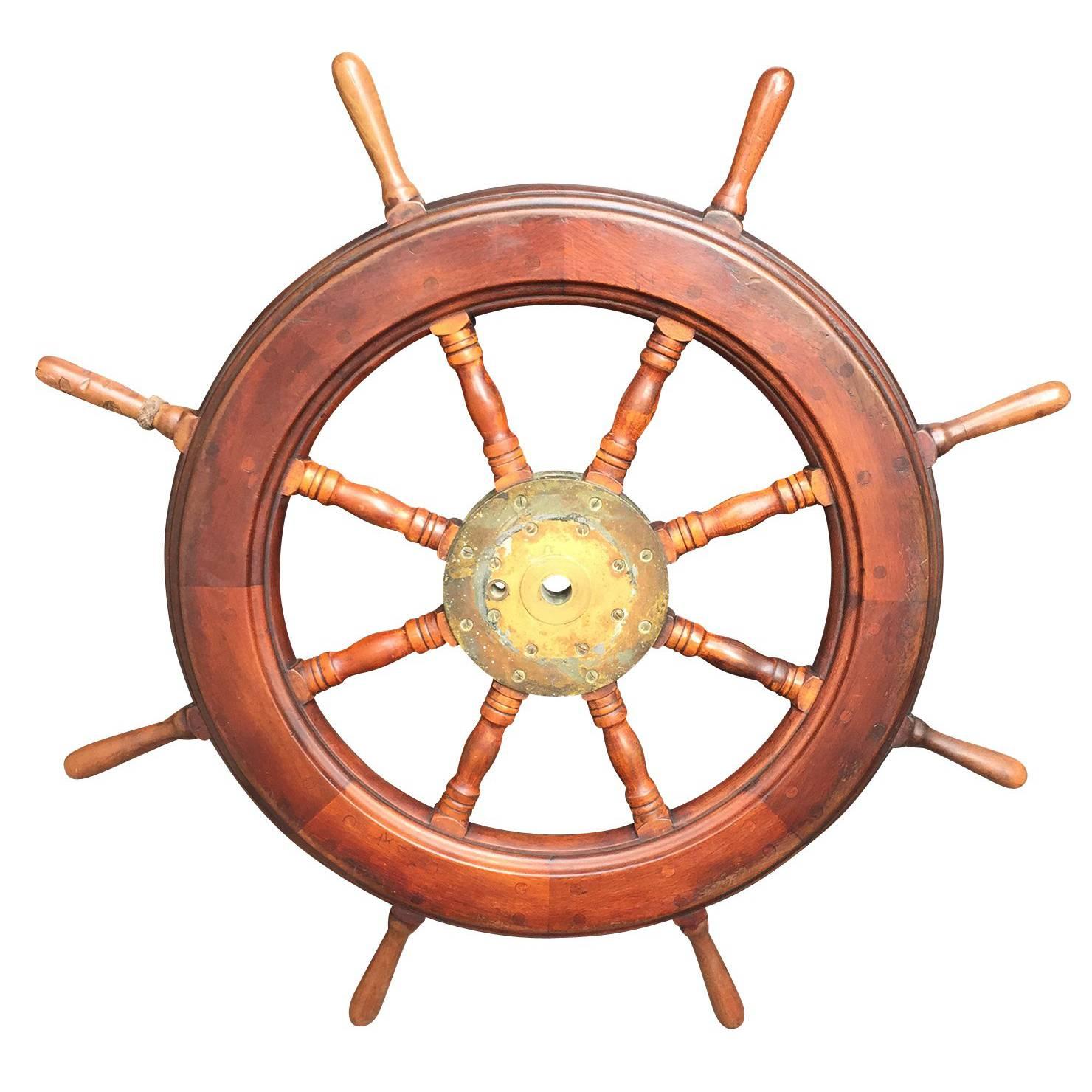 19th-20th Century Mahogany Ship Wheel For Sale