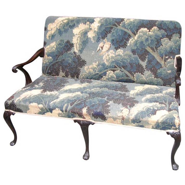 18th Century Irish Mahogany Settee in 17th Century Tapestry For Sale at