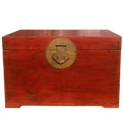 Chinese Antique Red Lacquer Trunk, Blanket Chest