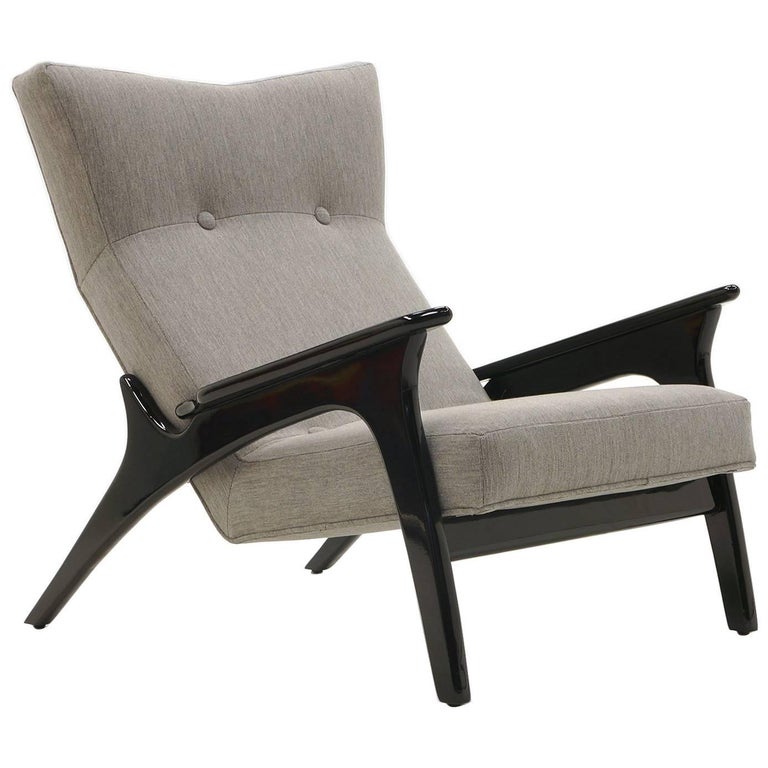 Adrian Pearsall High Back Lounge Chair, Black Frame with Gray Fabric, Excellent For Sale at 1stdibs