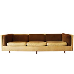 Mid-Century Modern Harvey Probber Suede Leather Brown Beige Sofa Couch Vintage