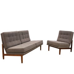 Mid-Century Modern Early Rare Florence Knoll Two-Seat Sofa and Chair
